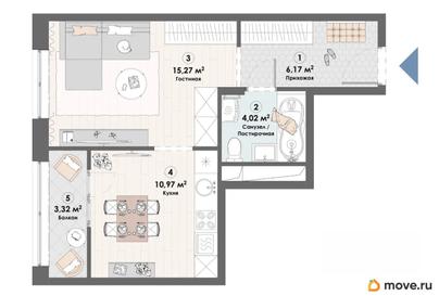 1-комн. квартира, 39.75 м&sup2;