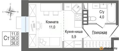 студия, 26 м&sup2;