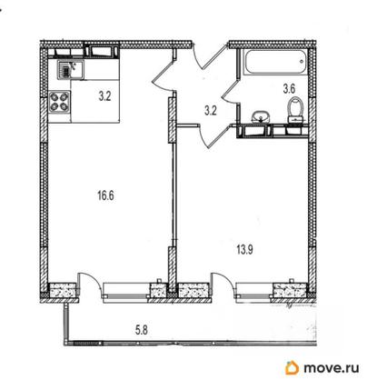 2-комн. квартира, 46.6 м&sup2;