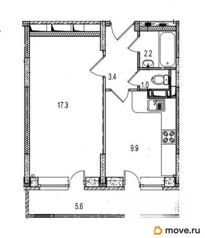 1-комн. квартира, 39.5 м&sup2;