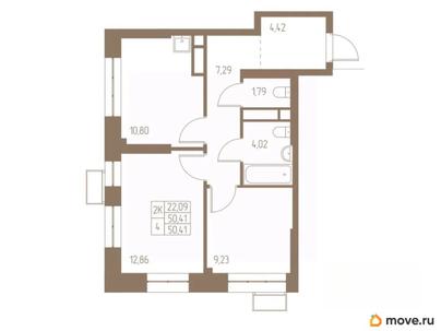 2-комн. квартира, 50.41 м&sup2;