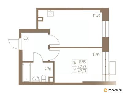 1-комн. квартира, 42.57 м&sup2;