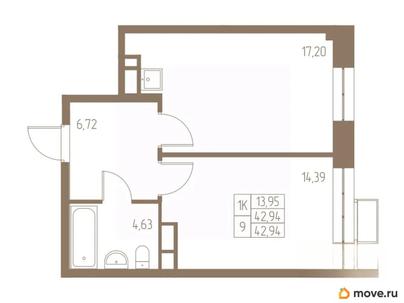 1-комн. квартира, 42.94 м&sup2;
