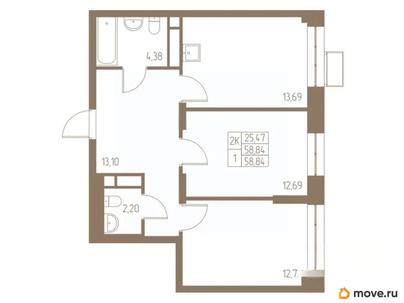 2-комн. квартира, 58.84 м&sup2;