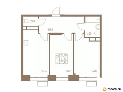 2-комн. квартира, 61.12 м&sup2;
