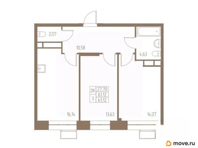 2-комн. квартира, 61.12 м&sup2;