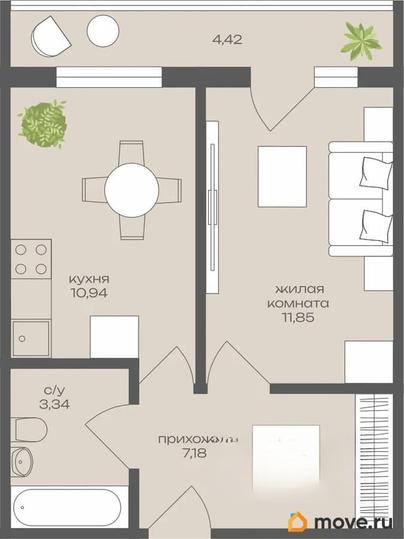 1-комн. квартира, 34.64 м&sup2;