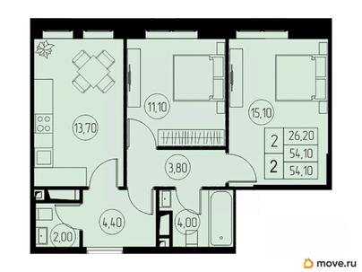 2-комн. квартира, 54.1 м&sup2;