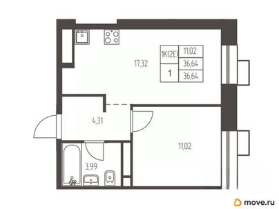 1-комн. квартира, 36.6 м&sup2;
