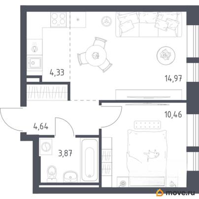 1-комн. квартира, 38.27 м&sup2;