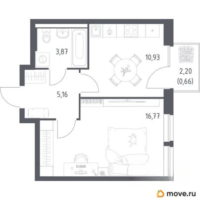 1-комн. квартира, 37.39 м&sup2;