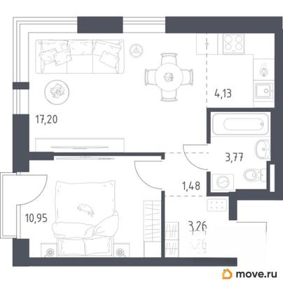 1-комн. квартира, 40.79 м&sup2;