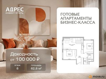 3-комн. апартаменты, 62.8 м&sup2;