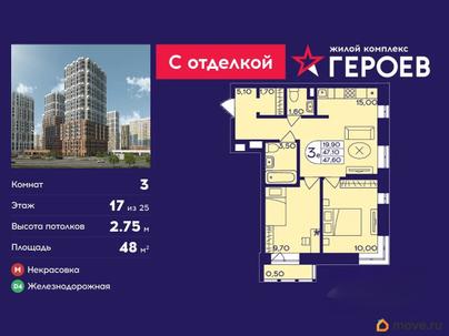 3-комн. квартира, 48 м&sup2;