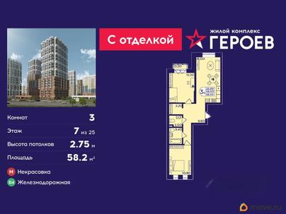 3-комн. квартира, 58.2 м&sup2;