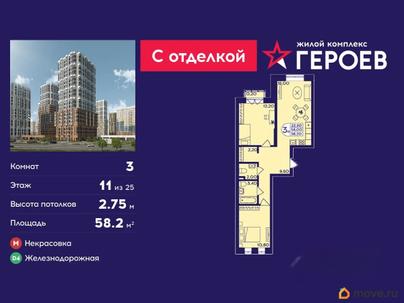 3-комн. квартира, 58.2 м&sup2;