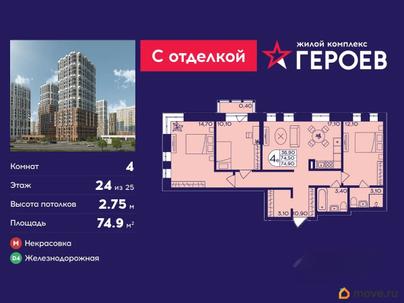 4-комн. квартира, 74.9 м&sup2;