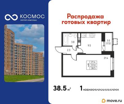 1-комн. квартира, 38.5 м&sup2;