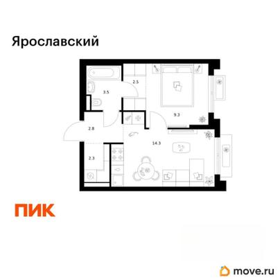 1-комн. квартира, 34.7 м&sup2;