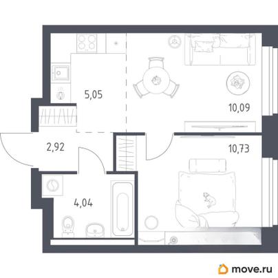 1-комн. квартира, 32.83 м&sup2;