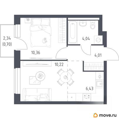 1-комн. квартира, 35.76 м&sup2;