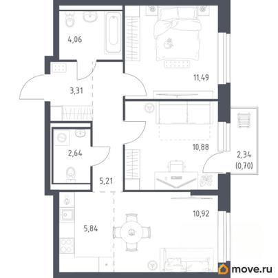 2-комн. квартира, 55.05 м&sup2;