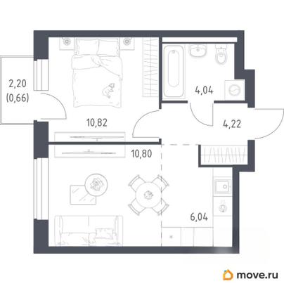1-комн. квартира, 36.58 м&sup2;