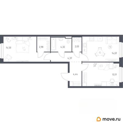 2-комн. квартира, 59.88 м&sup2;