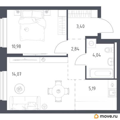 1-комн. квартира, 40.52 м&sup2;