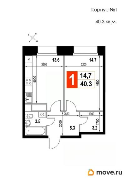 1-комн. квартира, 40.3 м&sup2;