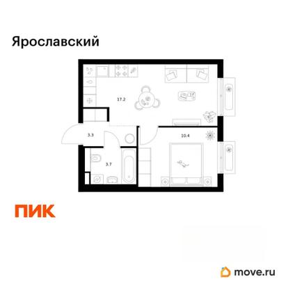 1-комн. квартира, 34.6 м&sup2;