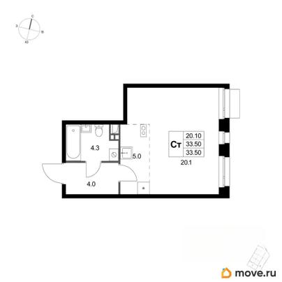 студия, 33.5 м&sup2;