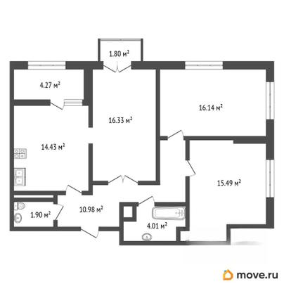3-комн. квартира, 83.55 м&sup2;