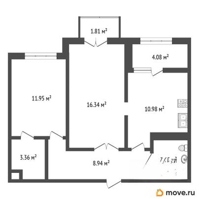 2-комн. квартира, 61.11 м&sup2;