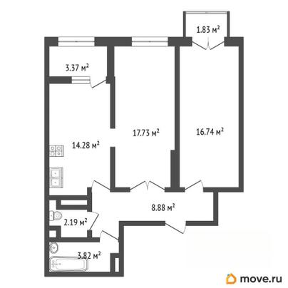 2-комн. квартира, 68.84 м&sup2;