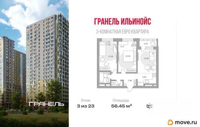 3-комн. квартира, 56.45 м&sup2;