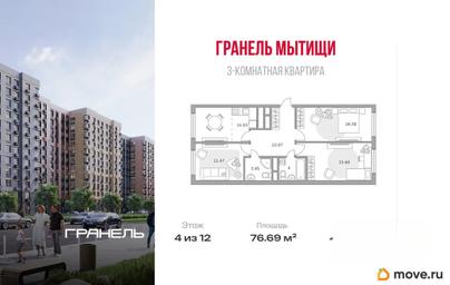 3-комн. квартира, 76.69 м&sup2;