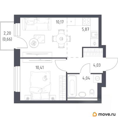 1-комн. квартира, 35.18 м&sup2;