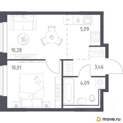 2-комн. квартира, 32.93 м&sup2;