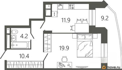 1-комн. квартира, 49.2 м&sup2;