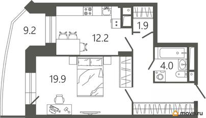 1-комн. квартира, 51.1 м&sup2;