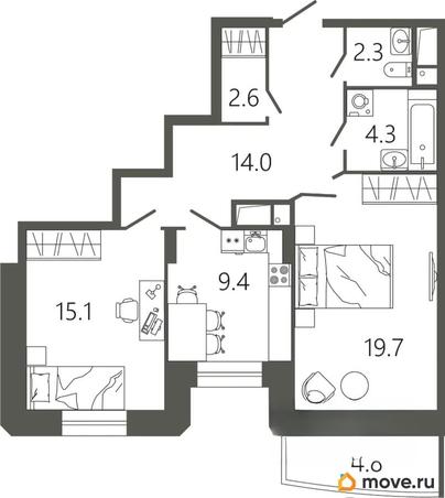 2-комн. квартира, 68.8 м&sup2;