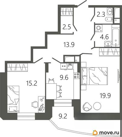 2-комн. квартира, 70.8 м&sup2;