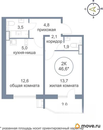 2-комн. квартира, 47.2 м&sup2;