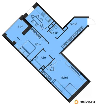 2-комн. квартира, 59.6 м&sup2;
