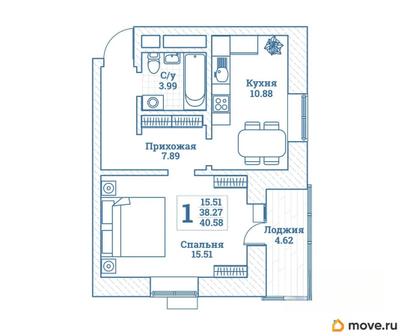 1-комн. квартира, 40.58 м&sup2;