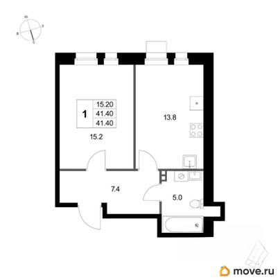 1-комн. квартира, 41.4 м&sup2;
