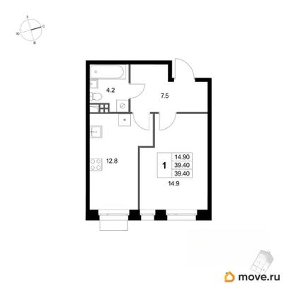 1-комн. квартира, 39.4 м&sup2;