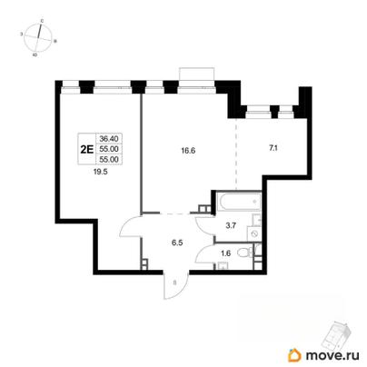 2-комн. квартира, 55 м&sup2;