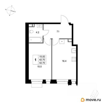 1-комн. квартира, 42.7 м&sup2;